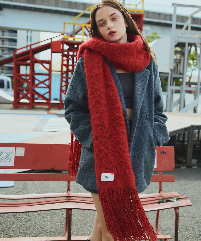 モヘアタッチシャギーボリュームフリンジカラーマフラー
