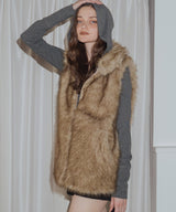 フェイクファースタンドネックダブルジップベスト