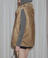 フェイクファースタンドネックダブルジップベスト