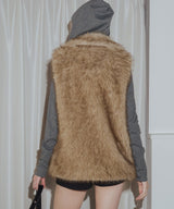 フェイクファースタンドネックダブルジップベスト