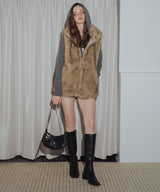 フェイクファースタンドネックダブルジップベスト