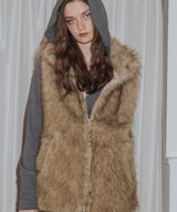 フェイクファースタンドネックダブルジップベスト