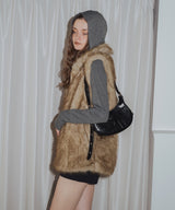 フェイクファースタンドネックダブルジップベスト