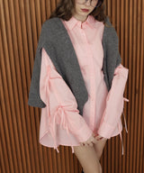 ブロードリボンオーバーサイズブラウスシャツ