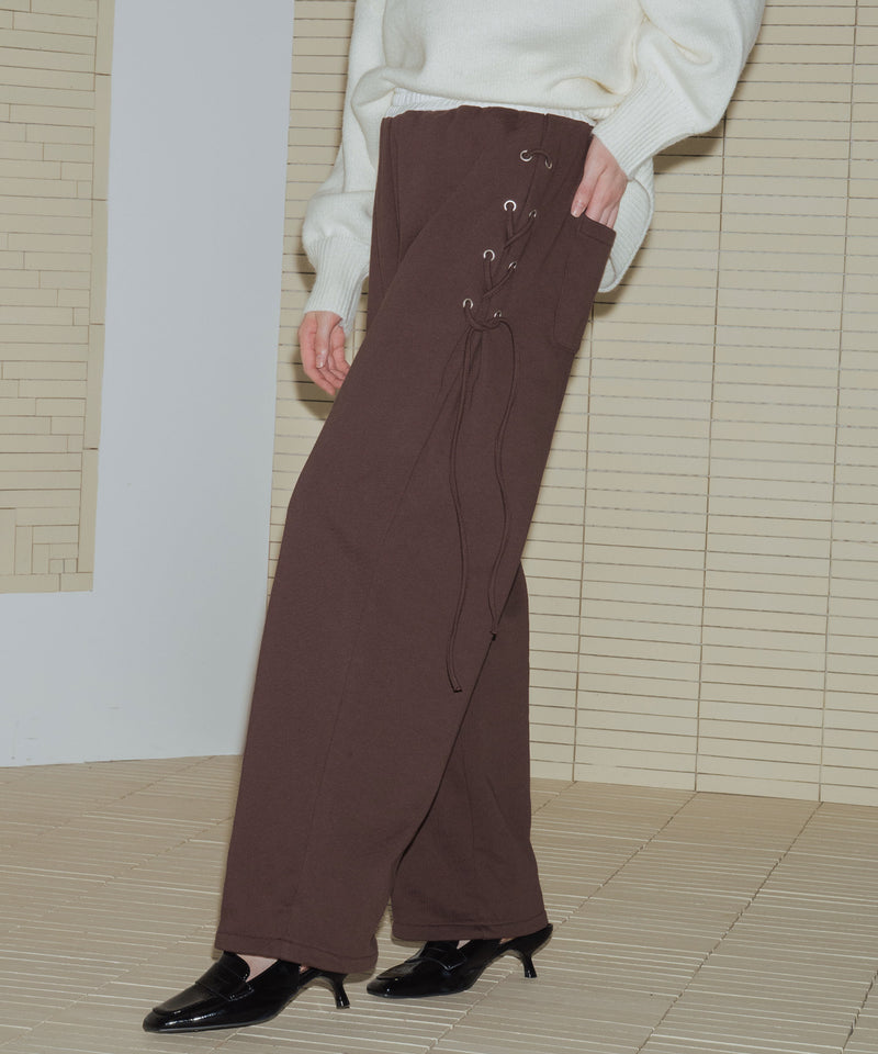 サイドリボンウエスト切り替えスウェットパンツ