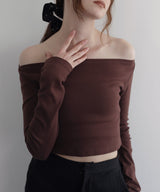 オフショルクロップドロングスリーブTシャツ