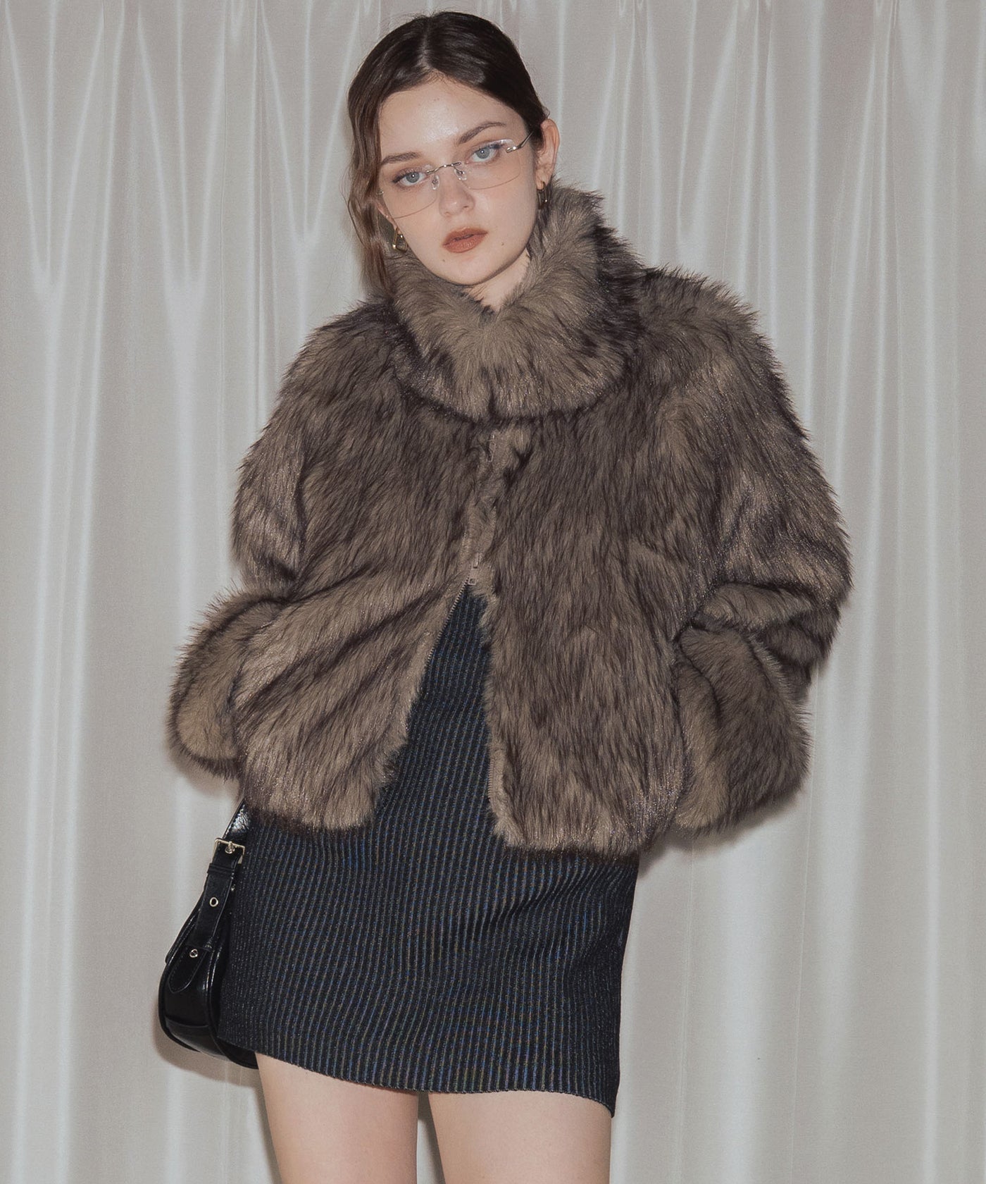 ショート丈ダブルジップファージャケット 楽天市場】フェイクファーダブルジップショートジャケット アウター