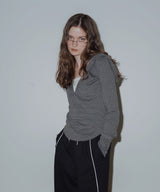 フード付きボーダーロングスリーブTシャツ