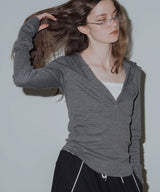 フード付きボーダーロングスリーブTシャツ