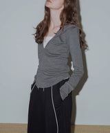 フード付きボーダーロングスリーブTシャツ