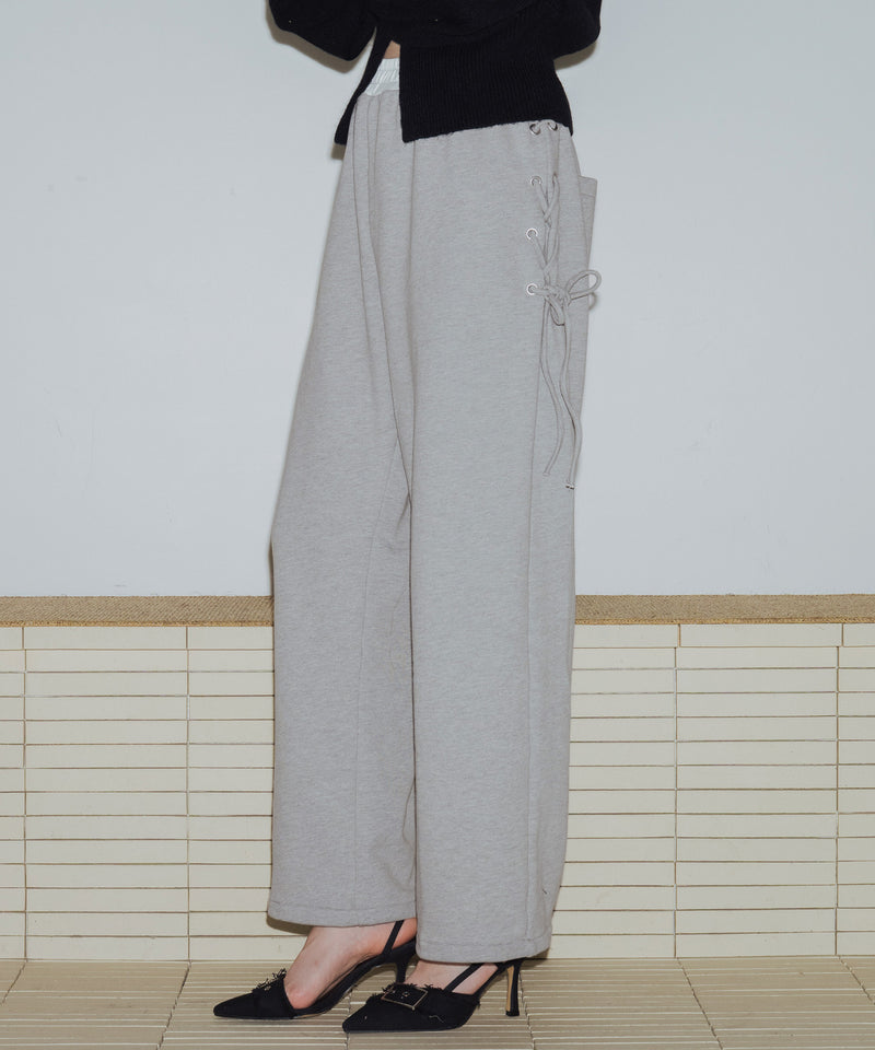 サイドリボンウエスト切り替えスウェットパンツ