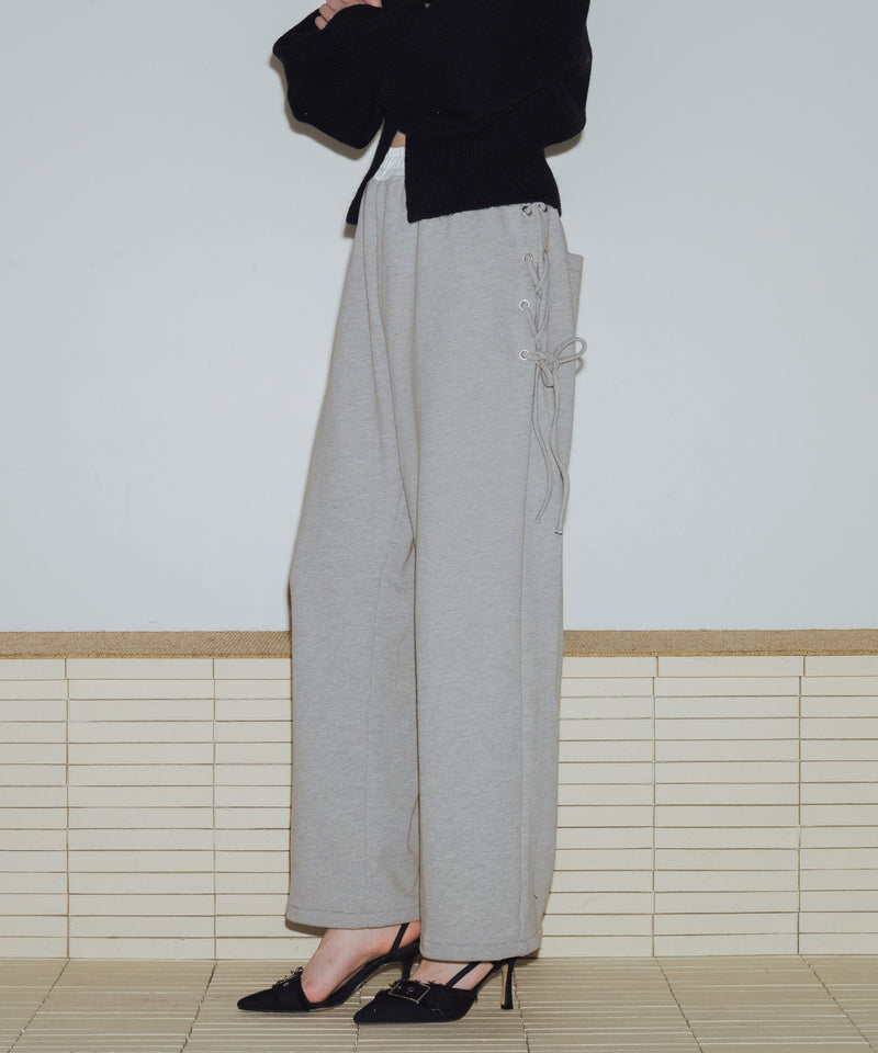 サイドリボンウエスト切り替えスウェットパンツ