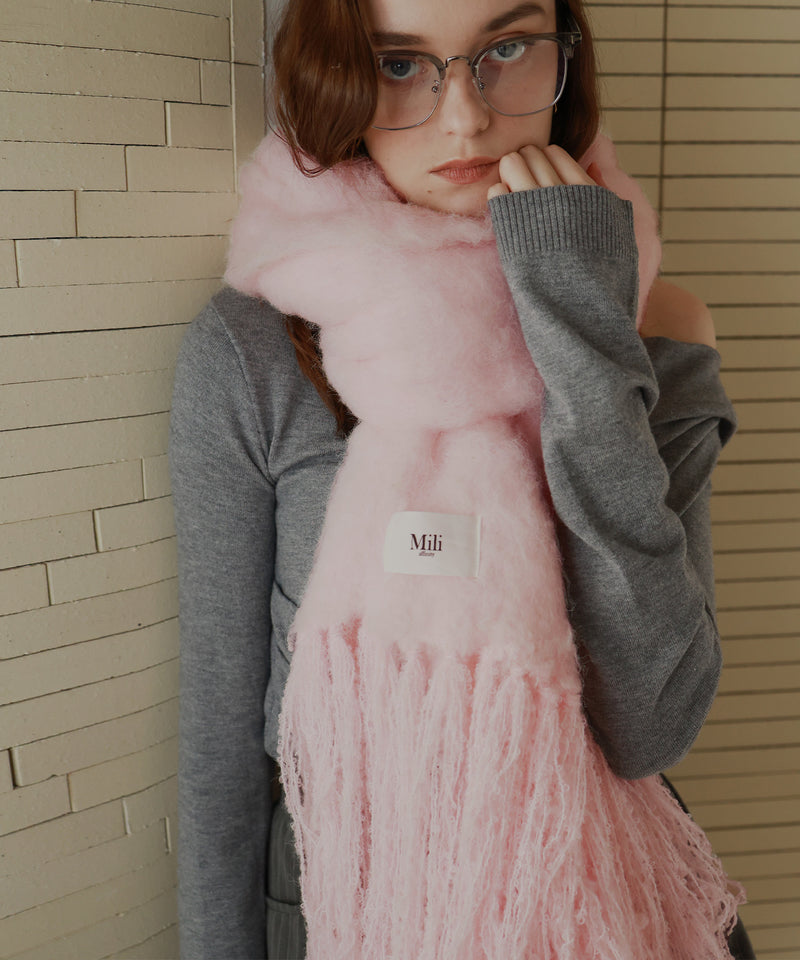 モヘアタッチシャギーボリュームフリンジカラーマフラー