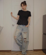 【6月下旬予約商品】ペプラム半袖リブトップス