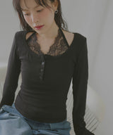 【10月中旬予約商品】レースキャミレイヤードロングスリーブTシャツ