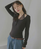 【10月中旬予約商品】レースキャミレイヤードロングスリーブTシャツ