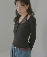【10月中旬予約商品】レースキャミレイヤードロングスリーブTシャツ
