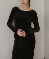 ベロアバックオープンワンピース