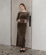 ベロアバックオープンワンピース