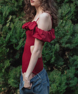 2WAYフリルオフショルサイドリボンスイムウェア