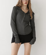 フード付きボーダーロングスリーブTシャツ