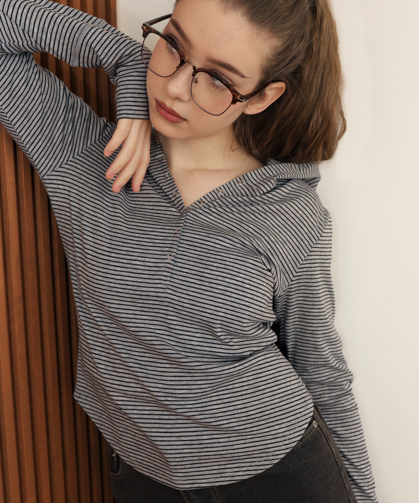 フード付きボーダーロングスリーブTシャツ – Mili