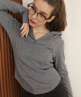 フード付きボーダーロングスリーブTシャツ