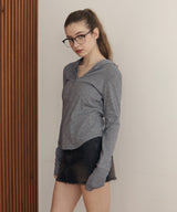 フード付きボーダーロングスリーブTシャツ