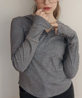 フード付きボーダーロングスリーブTシャツ