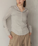 フード付きボーダーロングスリーブTシャツ