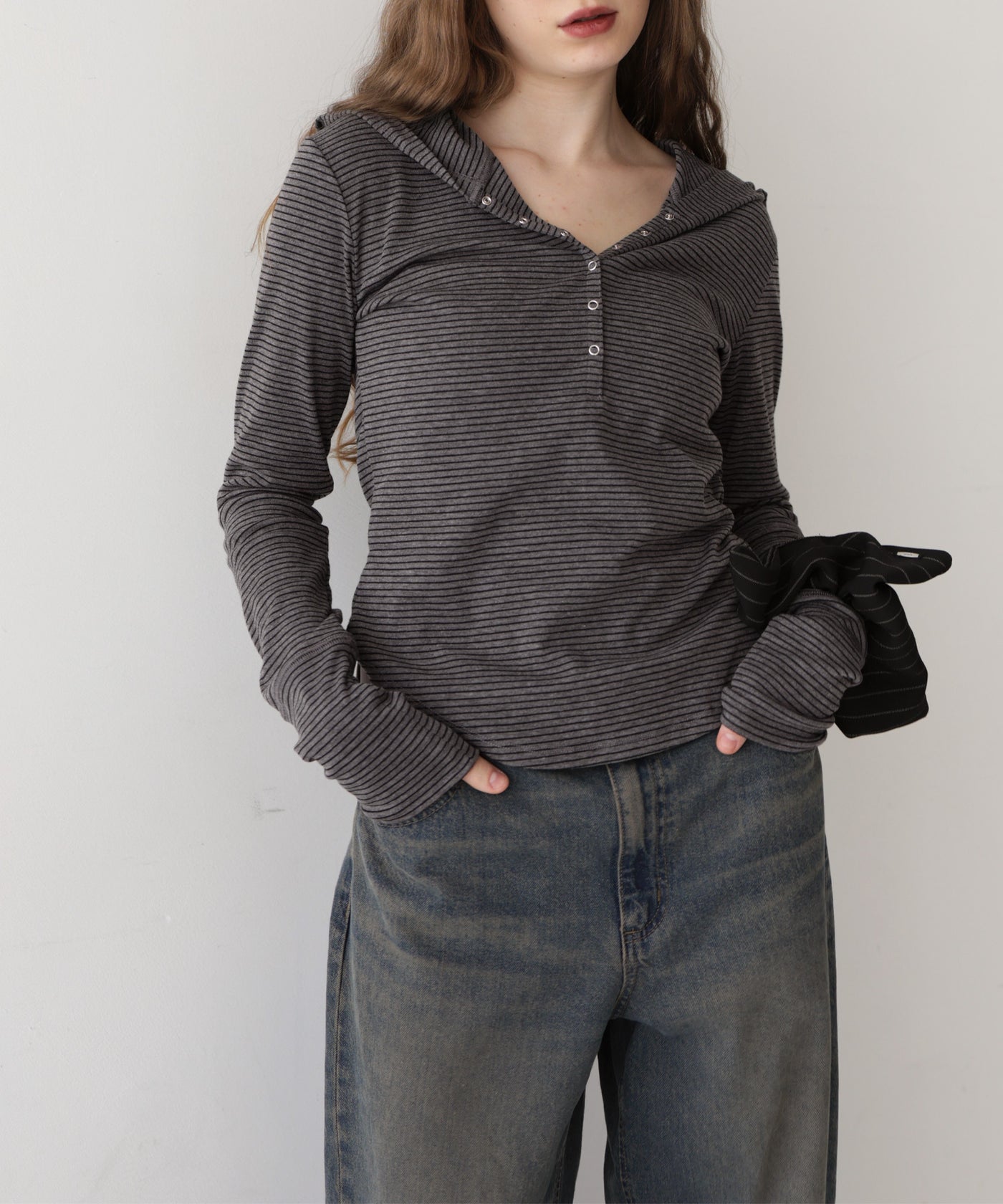 フード付きボーダーロングスリーブTシャツ – Mili