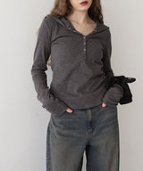 フード付きボーダーロングスリーブTシャツ