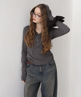 フード付きボーダーロングスリーブTシャツ