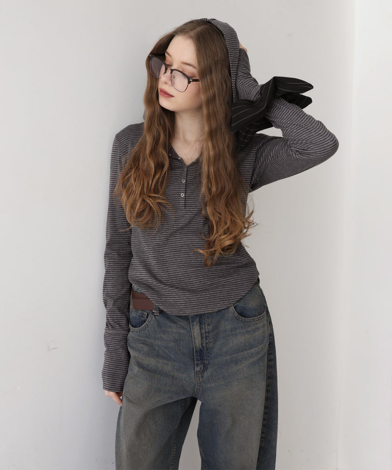 フード付きボーダーロングスリーブTシャツ – Mili