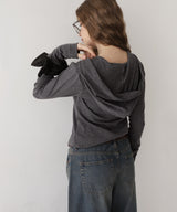 フード付きボーダーロングスリーブTシャツ