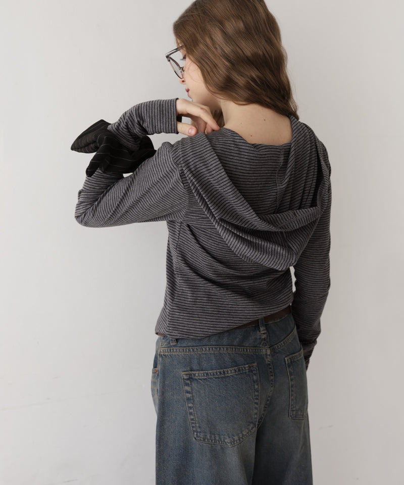 フード付きボーダーロングスリーブTシャツ – Mili