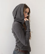 フード付きボーダーロングスリーブTシャツ