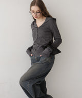 フード付きボーダーロングスリーブTシャツ