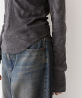 フード付きボーダーロングスリーブTシャツ