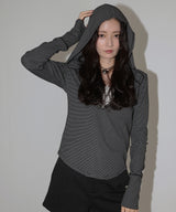 フード付きボーダーロングスリーブTシャツ