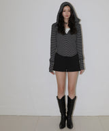 フード付きボーダーロングスリーブTシャツ