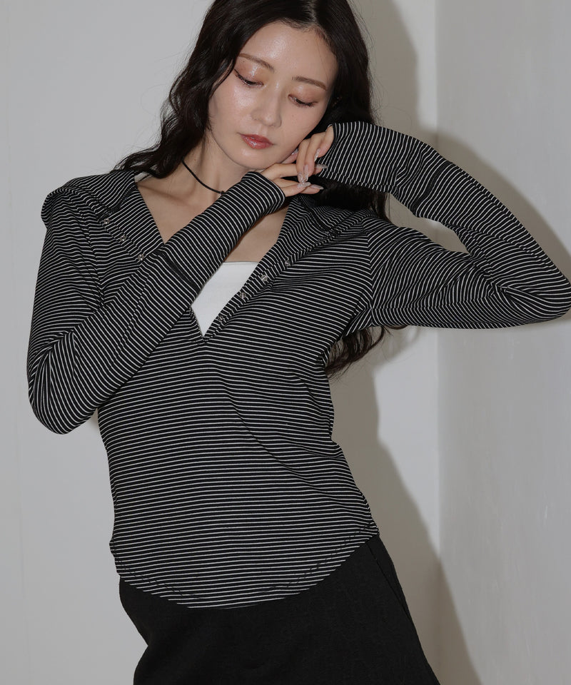 フード付きボーダーロングスリーブTシャツ