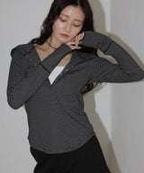 フード付きボーダーロングスリーブTシャツ