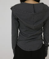 フード付きボーダーロングスリーブTシャツ