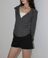 フード付きボーダーロングスリーブTシャツ