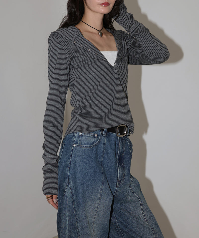 フード付きボーダーロングスリーブTシャツ