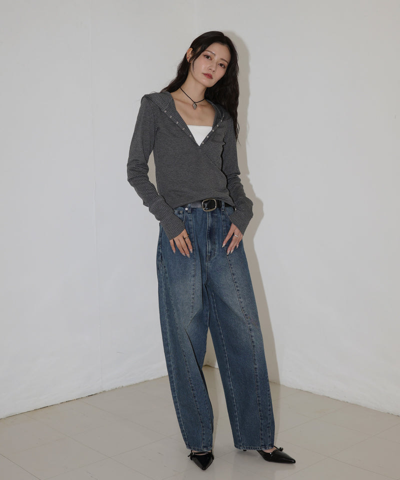 フード付きボーダーロングスリーブTシャツ