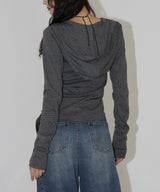 フード付きボーダーロングスリーブTシャツ