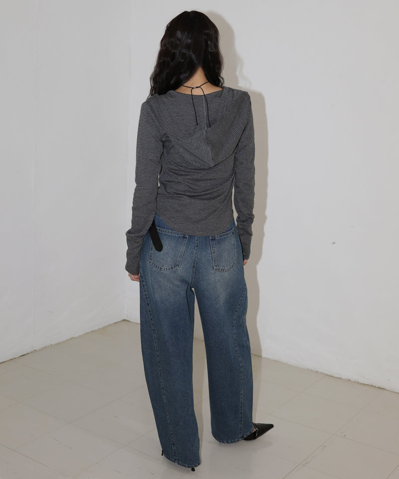 フード付きボーダーロングスリーブTシャツ