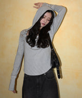 フード付きボーダーロングスリーブTシャツ